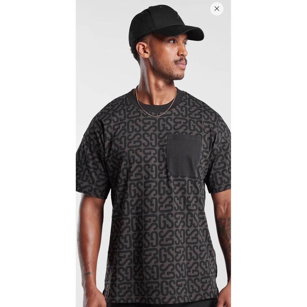 Gymshark Mens Sz L Rest Day Logo T Shirt‎ Short Sleeve Black Gray Athleisure GS